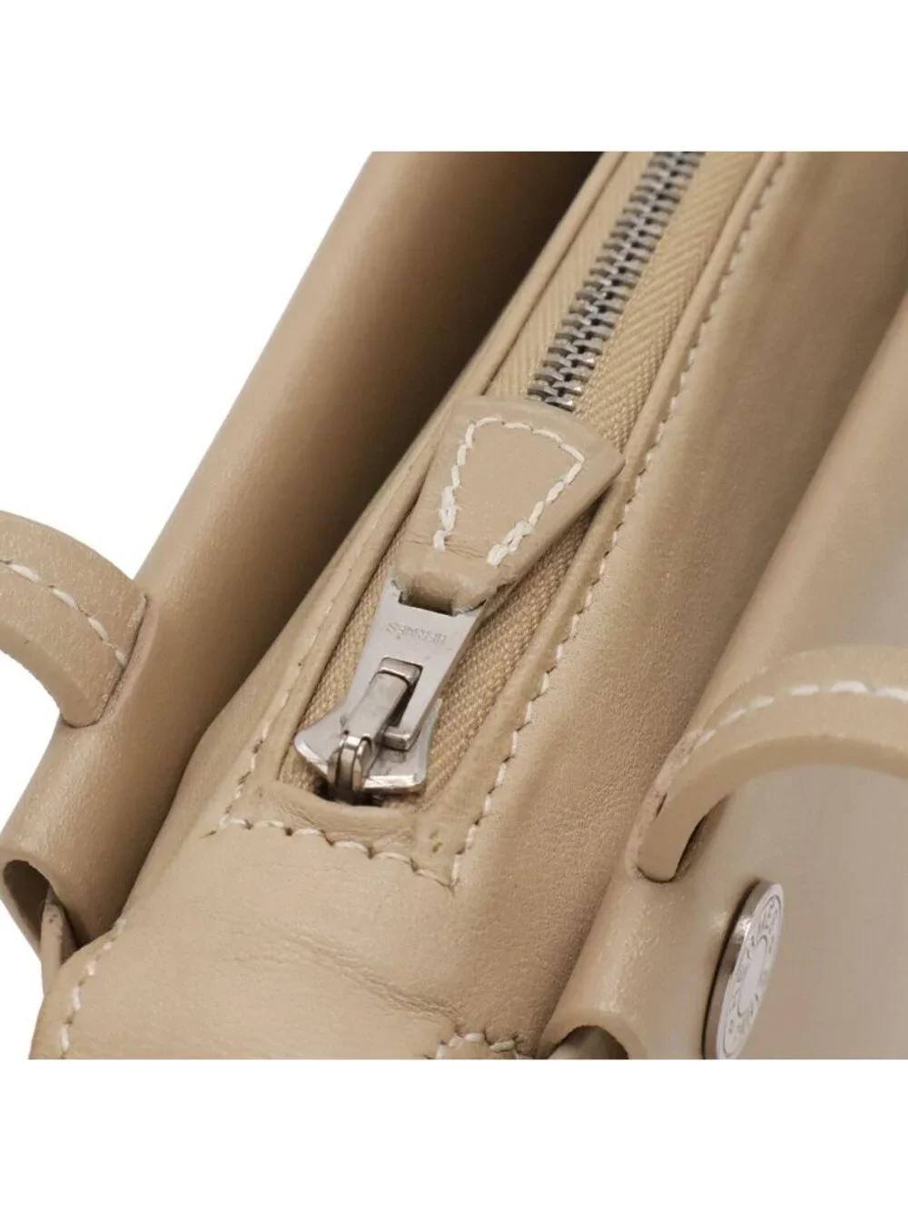 Hermes in the Box Shoulder Bag Tote Box Calf Leather Beige Silver
